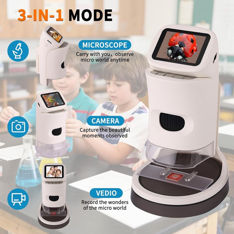 JECONE Microscope for Kids,1000X Magnification.Digital Microscope with 1080p 2" HD Screen,Photo & Video Recording,32GB TF Card Included,USB Rechargeable.Microscope for Kids 8-12 - Image 3